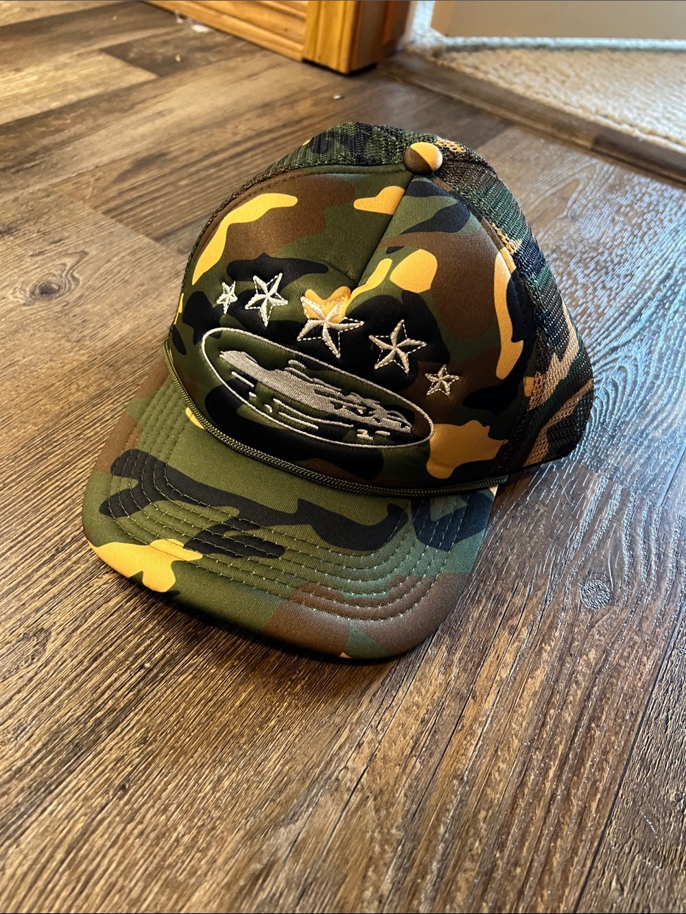 Kids Camo Trucker Hat with Star Embroidery - Green Camo